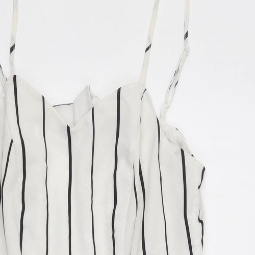 Primark Womens White Striped Polyester Playsuit One-Piece Size 10 Zip