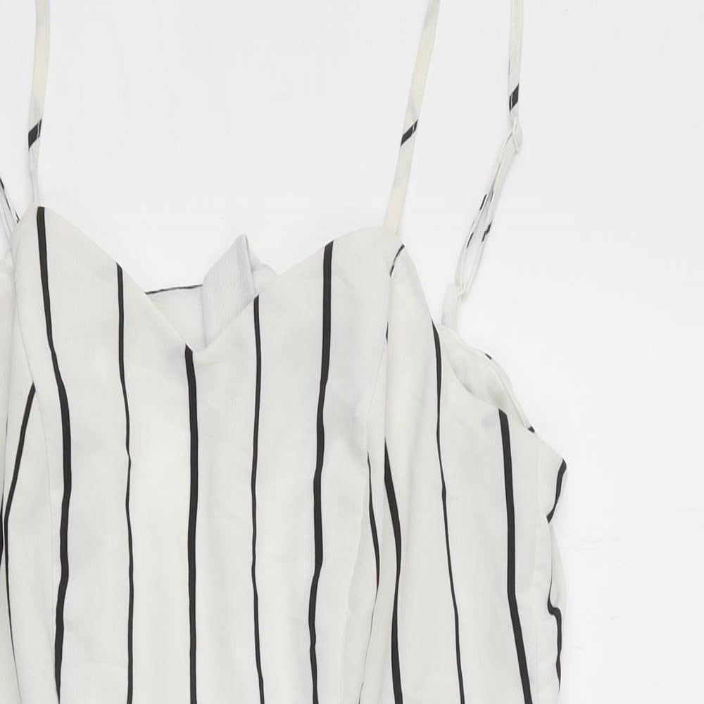 Primark Womens White Striped Polyester Playsuit One-Piece Size 10 Zip