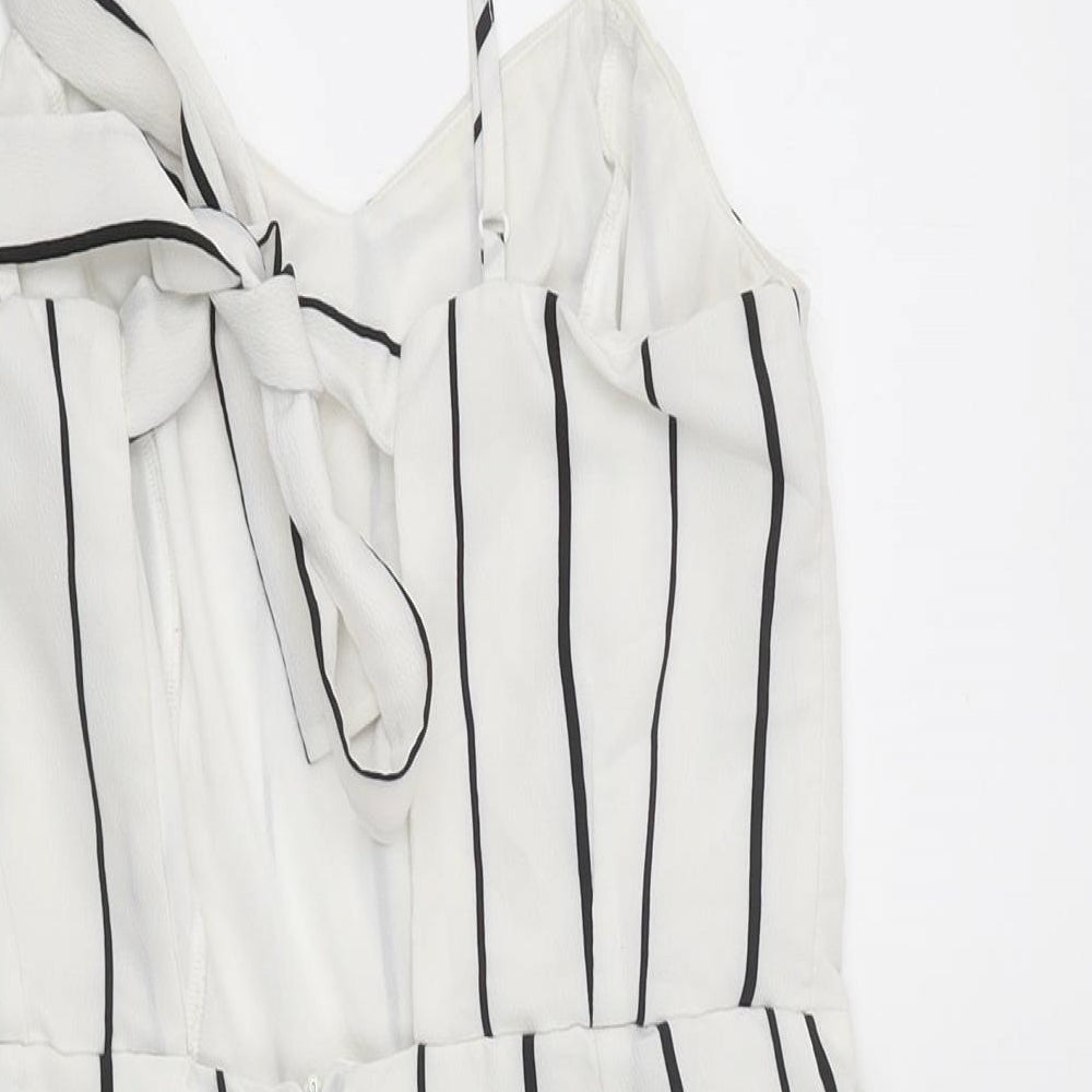 Primark Womens White Striped Polyester Playsuit One-Piece Size 10 Zip