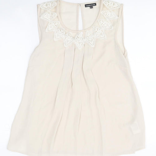 Warehouse Womens Beige Polyester Basic Tank Size 8 Scoop Neck