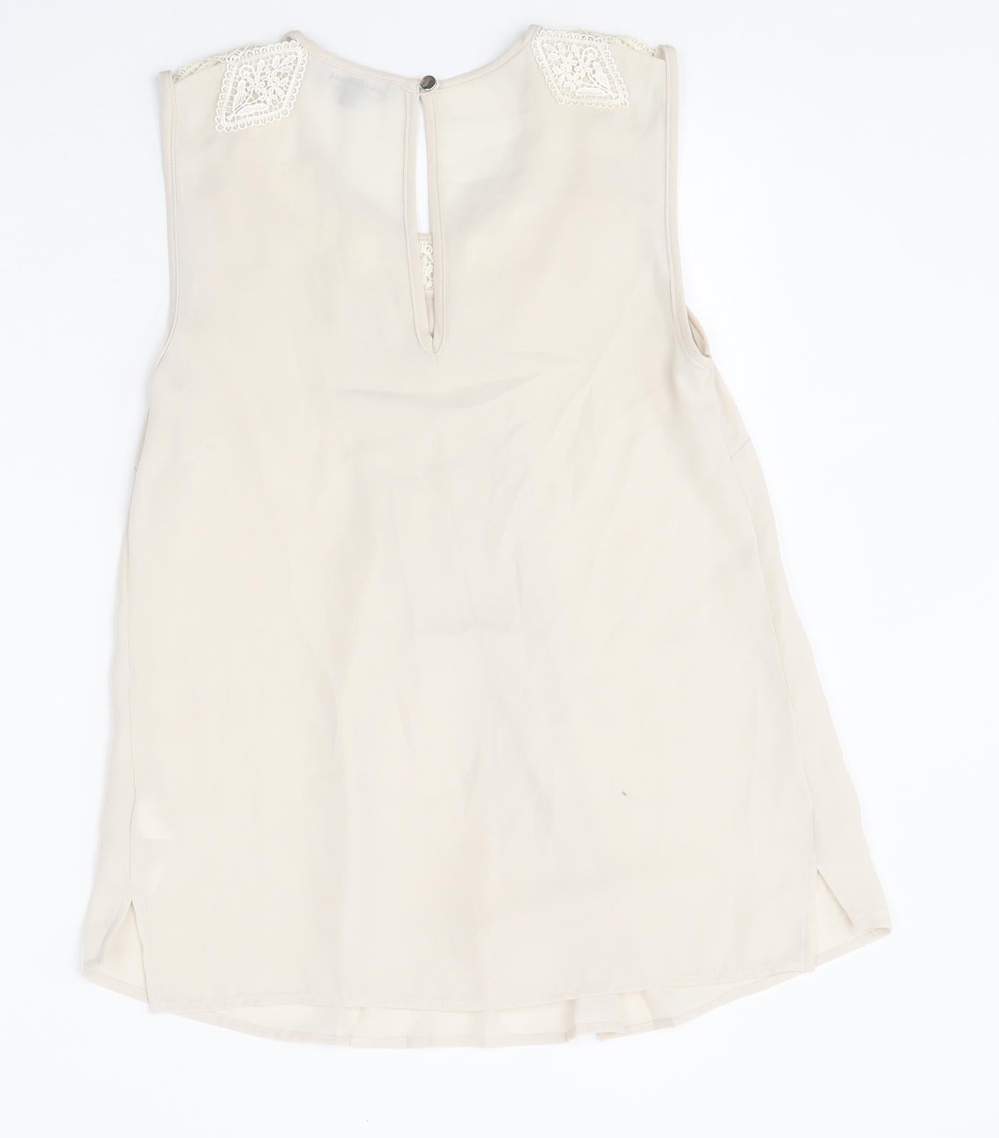 Warehouse Womens Beige Polyester Basic Tank Size 8 Scoop Neck