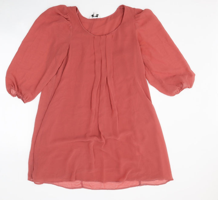New Look Womens Red Viscose Trapeze & Swing Size 10 Boat Neck Pullover