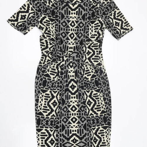Marks and Spencer Womens Black Geometric Polyester Mini Size 12 Boat Neck Pullover