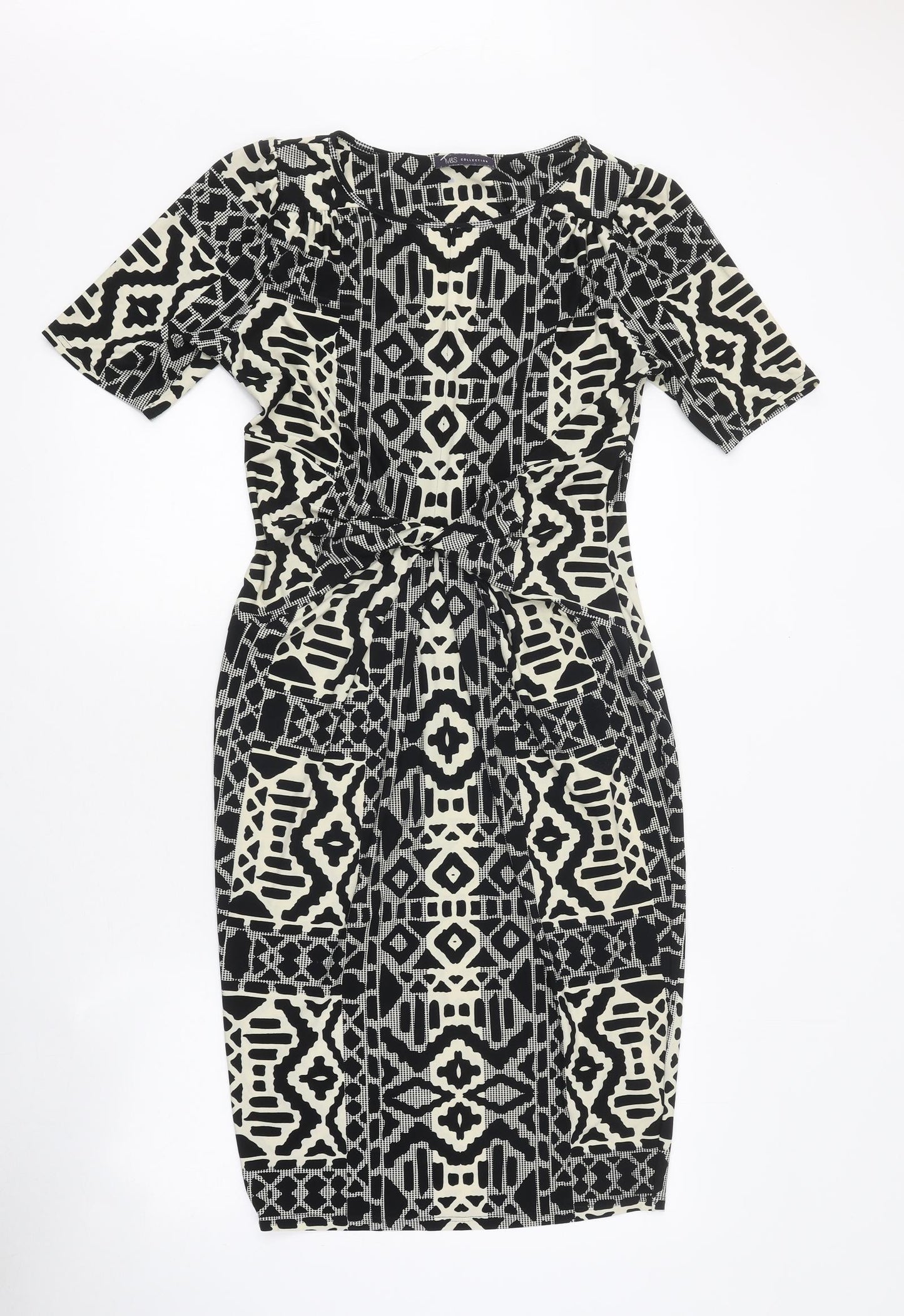 Marks and Spencer Womens Black Geometric Polyester Mini Size 12 Boat Neck Pullover