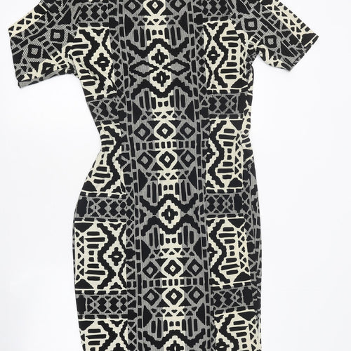 Marks and Spencer Womens Black Geometric Polyester Mini Size 12 Boat Neck Pullover