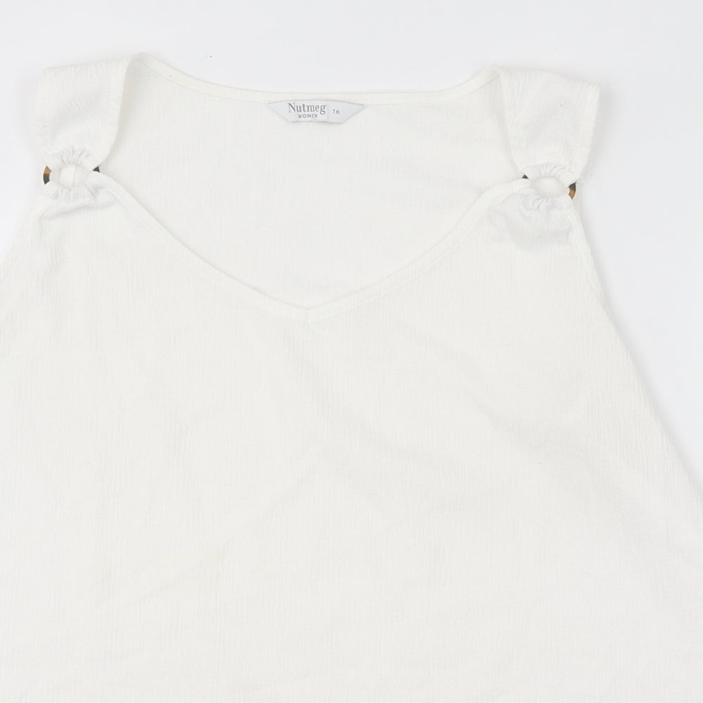 Nutmeg Womens White Polyester Basic Blouse Size 16 V-Neck