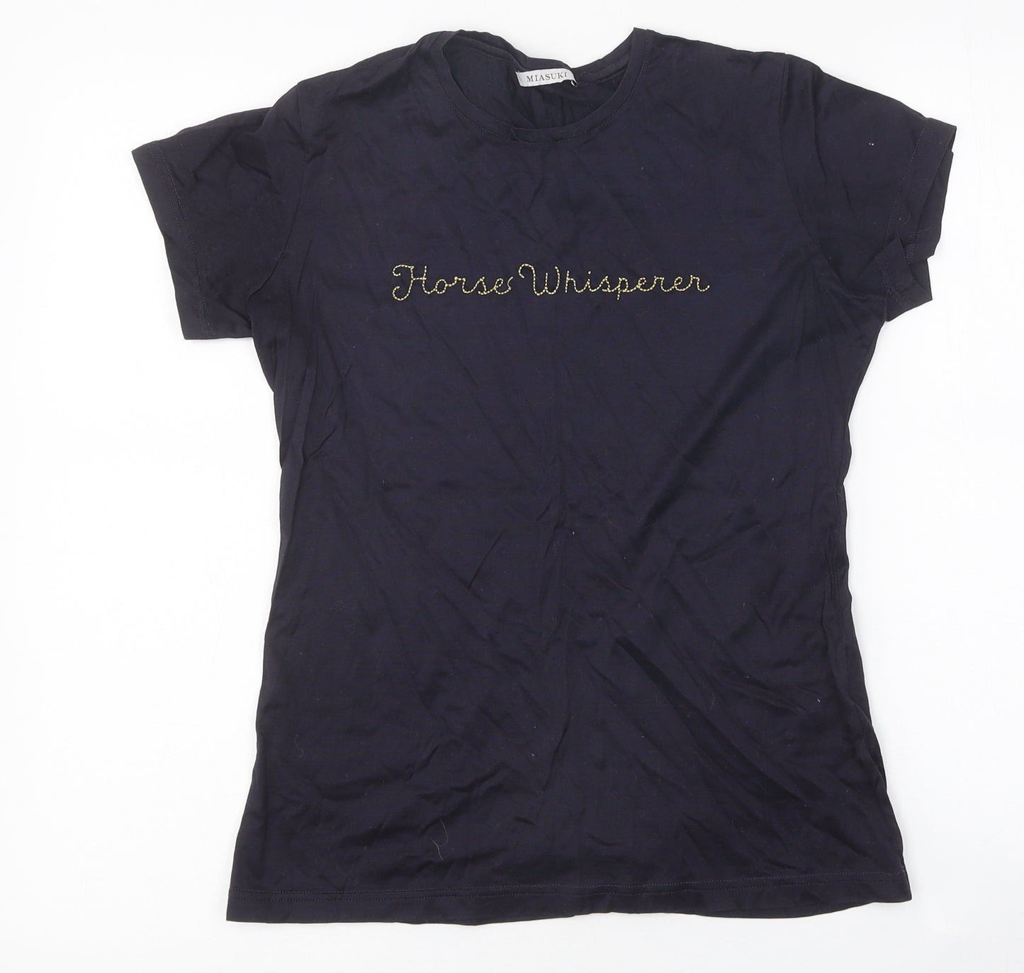 Mia Suki Womens Blue Polyester Basic T-Shirt Size M Round Neck