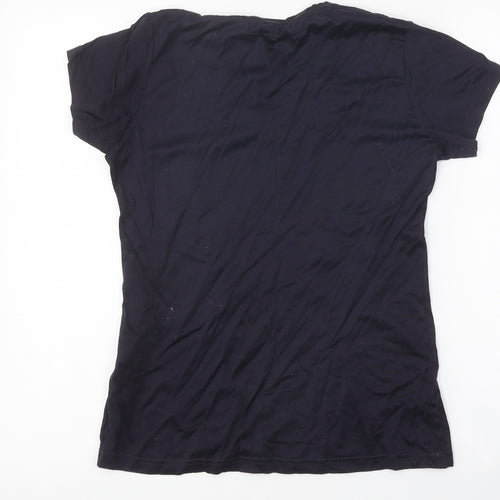 Mia Suki Womens Blue Polyester Basic T-Shirt Size M Round Neck