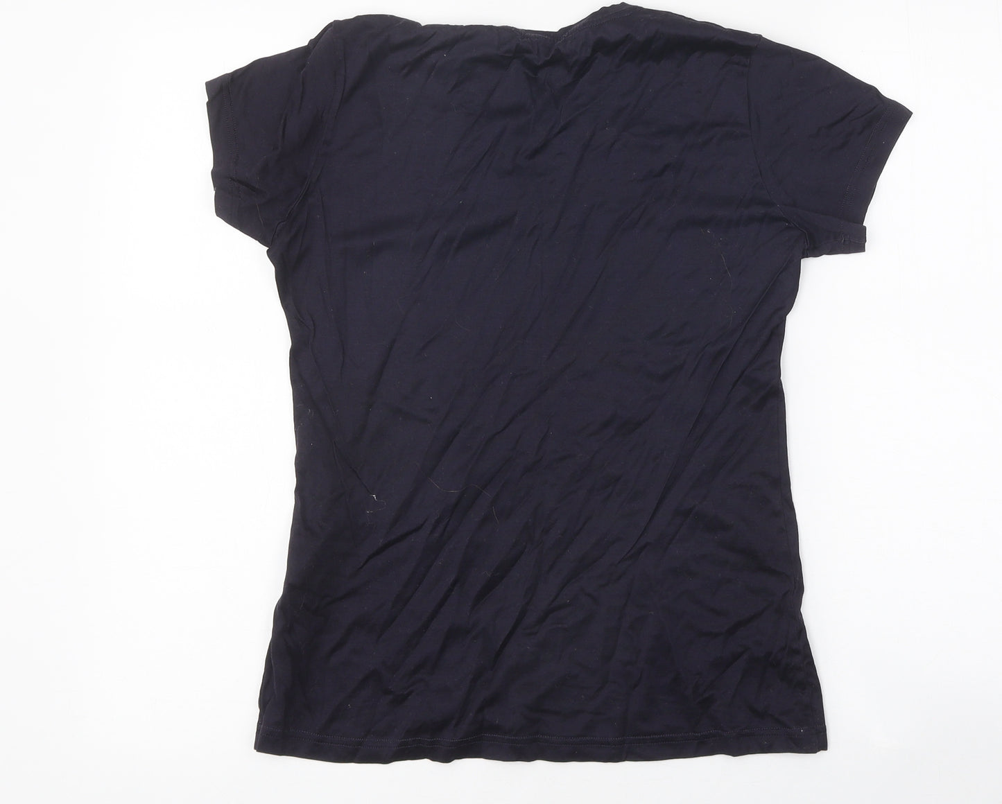 Mia Suki Womens Blue Polyester Basic T-Shirt Size M Round Neck