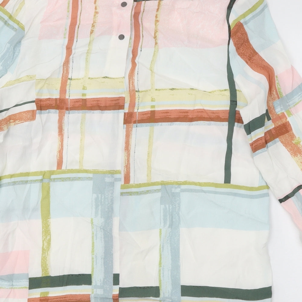 NEXT Womens White Geometric Viscose Basic Blouse Size 12 Round Neck