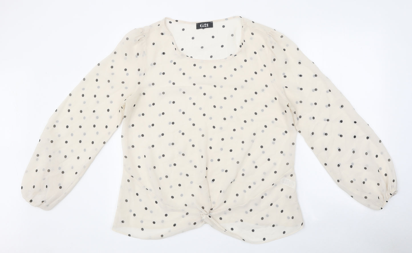 G21 Womens White Polka Dot Polyester Basic Blouse Size 16 Round Neck - Twist Detail