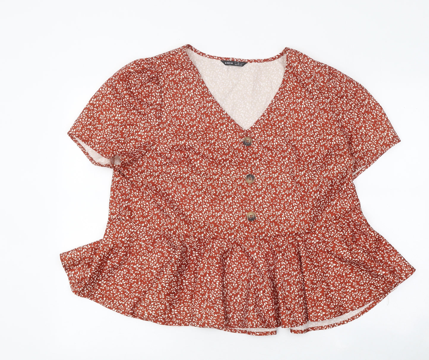 SheIn Womens Red Floral Polyester Basic Blouse Size XL V-Neck