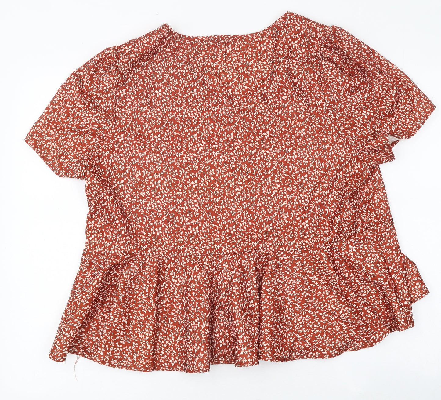 SheIn Womens Red Floral Polyester Basic Blouse Size XL V-Neck