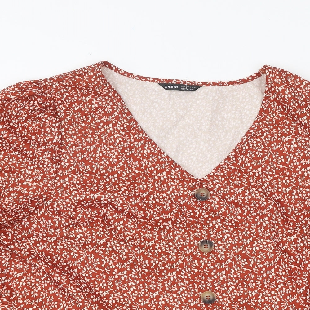 SheIn Womens Red Floral Polyester Basic Blouse Size XL V-Neck