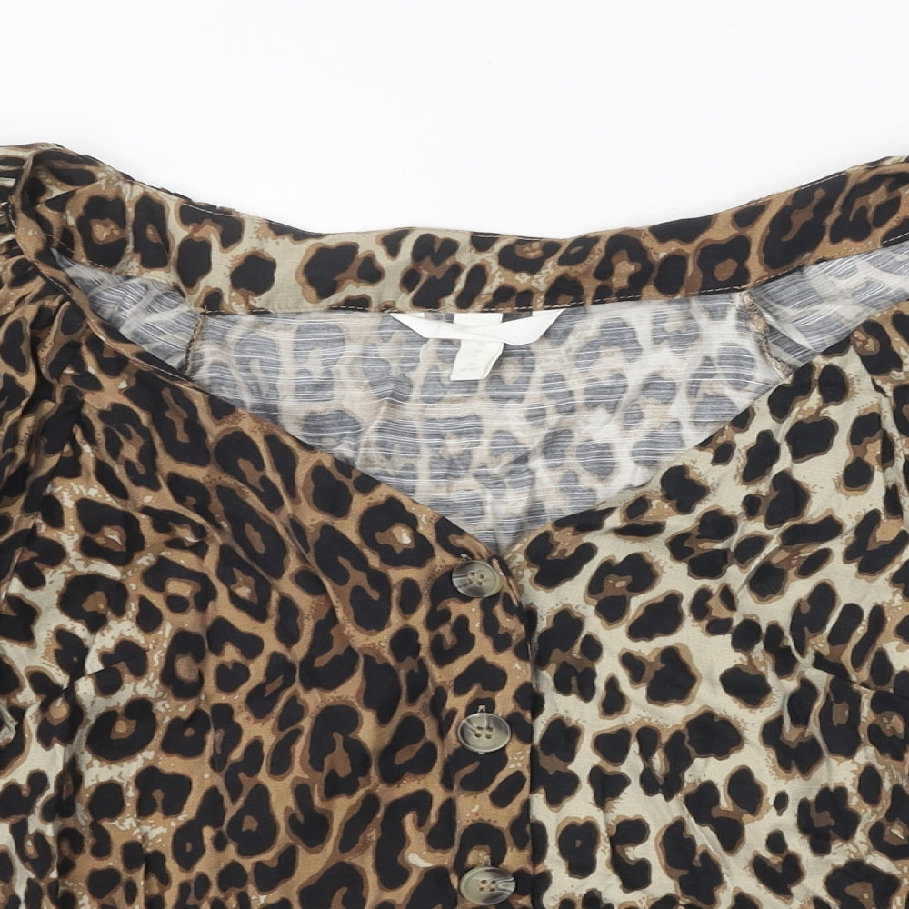 H&M Womens Brown Animal Print Polyester Basic Blouse Size 10 Boat Neck - Leopard Print