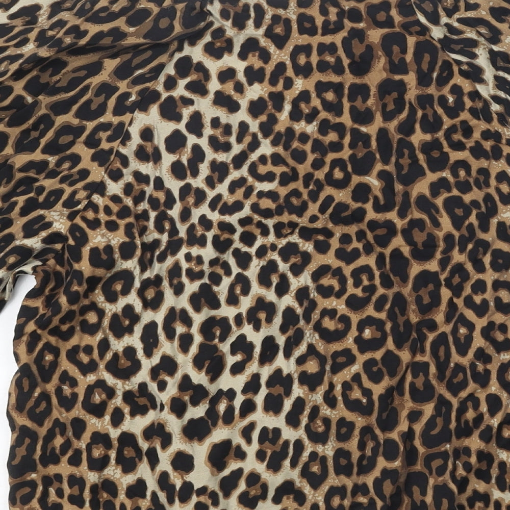 H&M Womens Brown Animal Print Polyester Basic Blouse Size 10 Boat Neck - Leopard Print