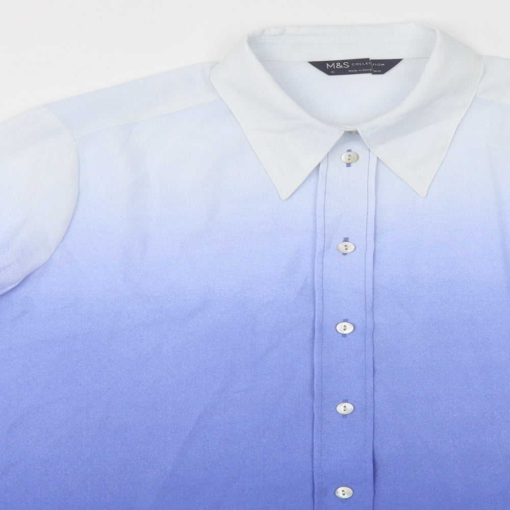 Marks and Spencer Womens Blue Polyester Basic Button-Up Size 16 Collared - Ombre