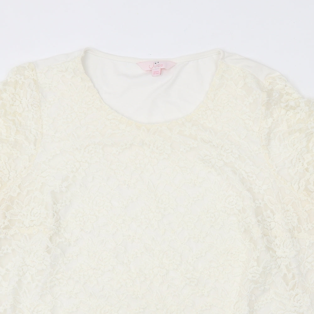 Julipa Womens Ivory Polyester Basic T-Shirt Size 22 Round Neck