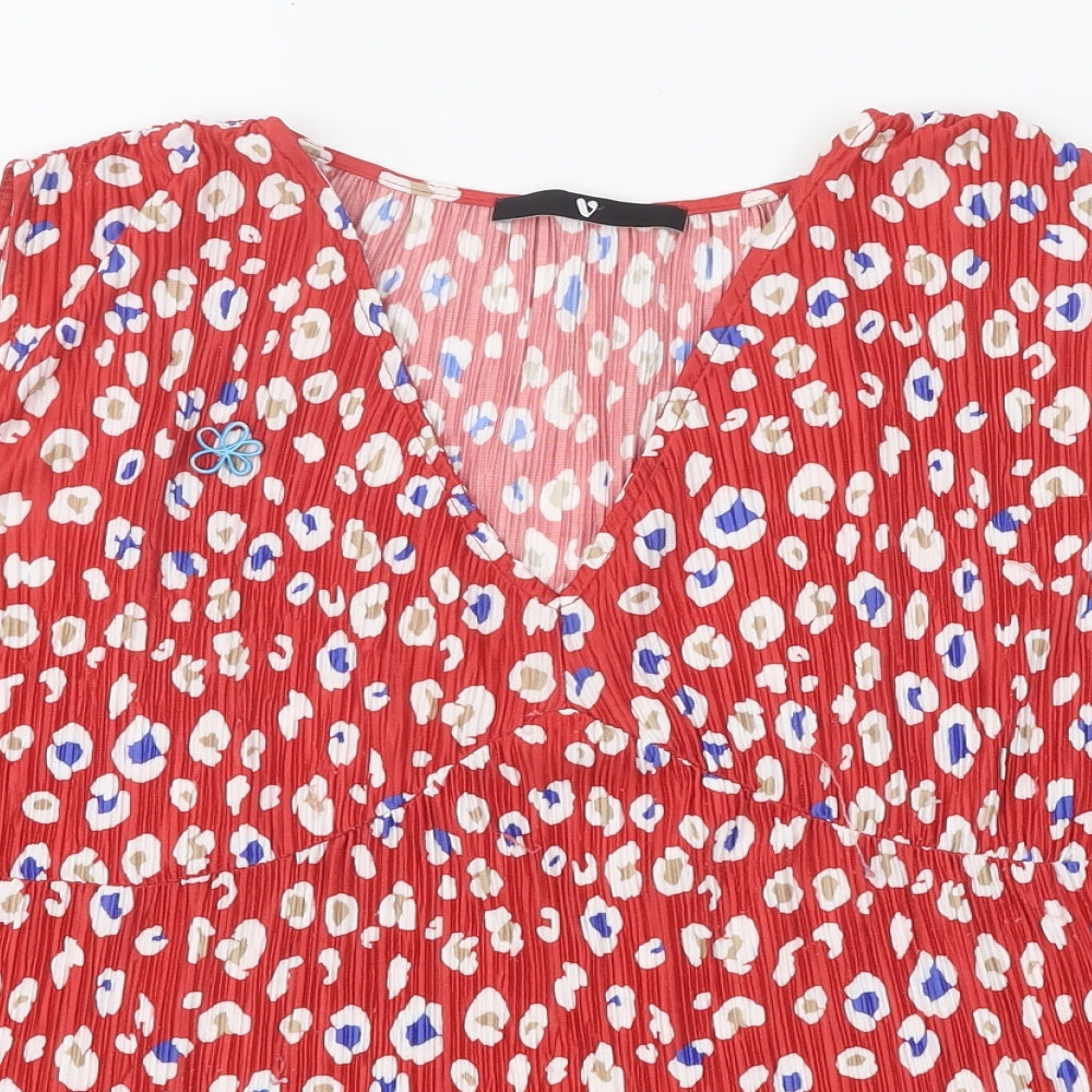 Very Womens Red Animal Print Polyester Basic Blouse Size 16 V-Neck