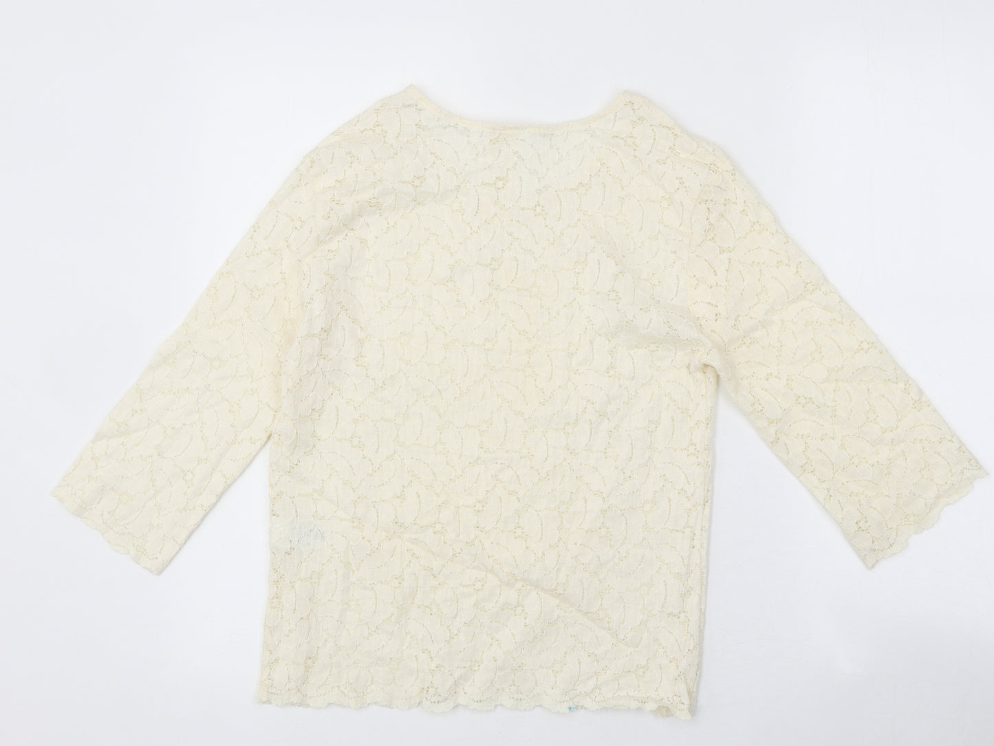 Preworn Womens Ivory Polyester Basic Blouse Size 10 Boat Neck