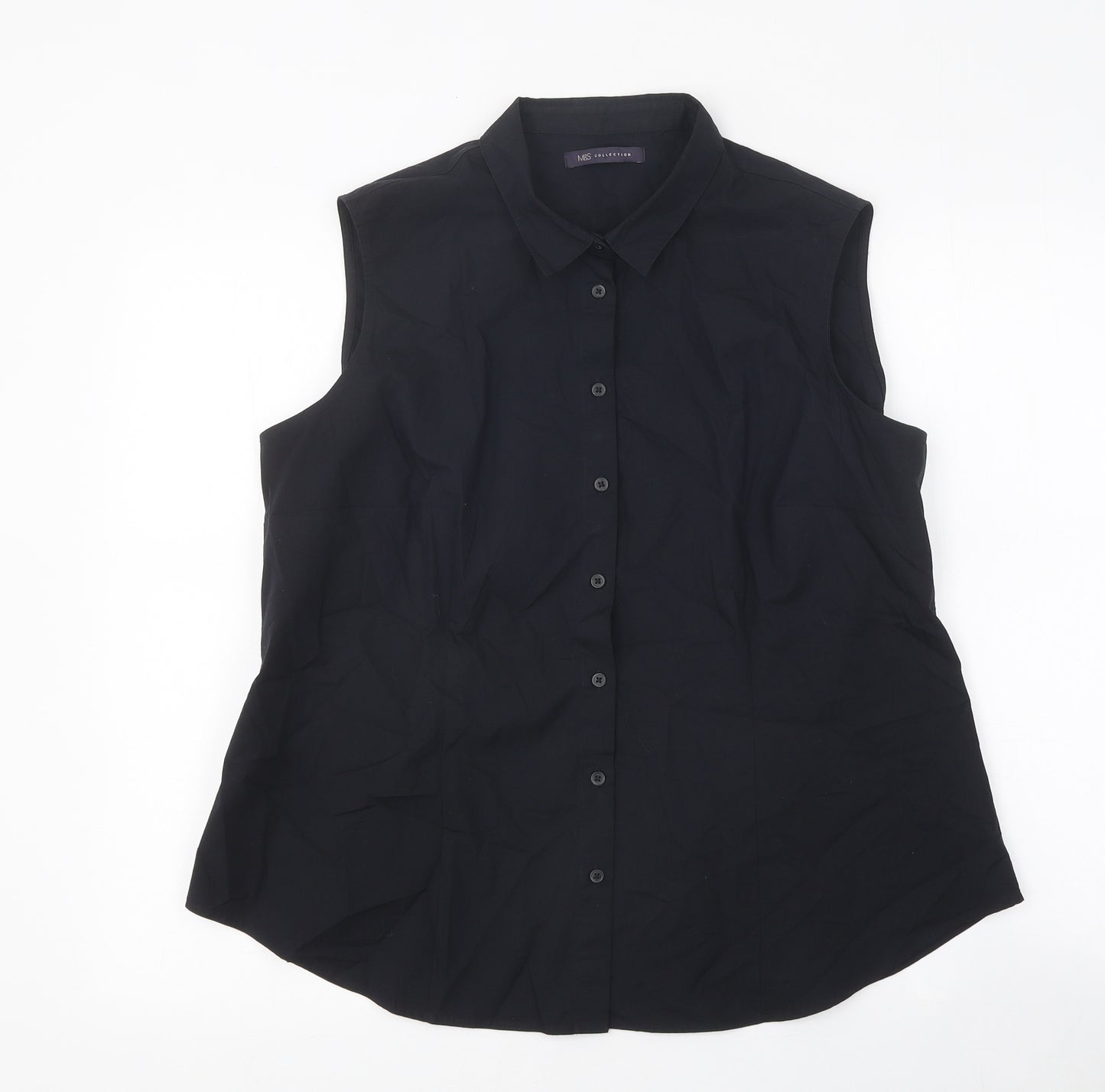 Marks and Spencer Womens Black Polyester Basic Button-Up Size 20 Collared