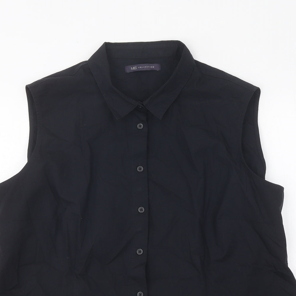 Marks and Spencer Womens Black Polyester Basic Button-Up Size 20 Collared