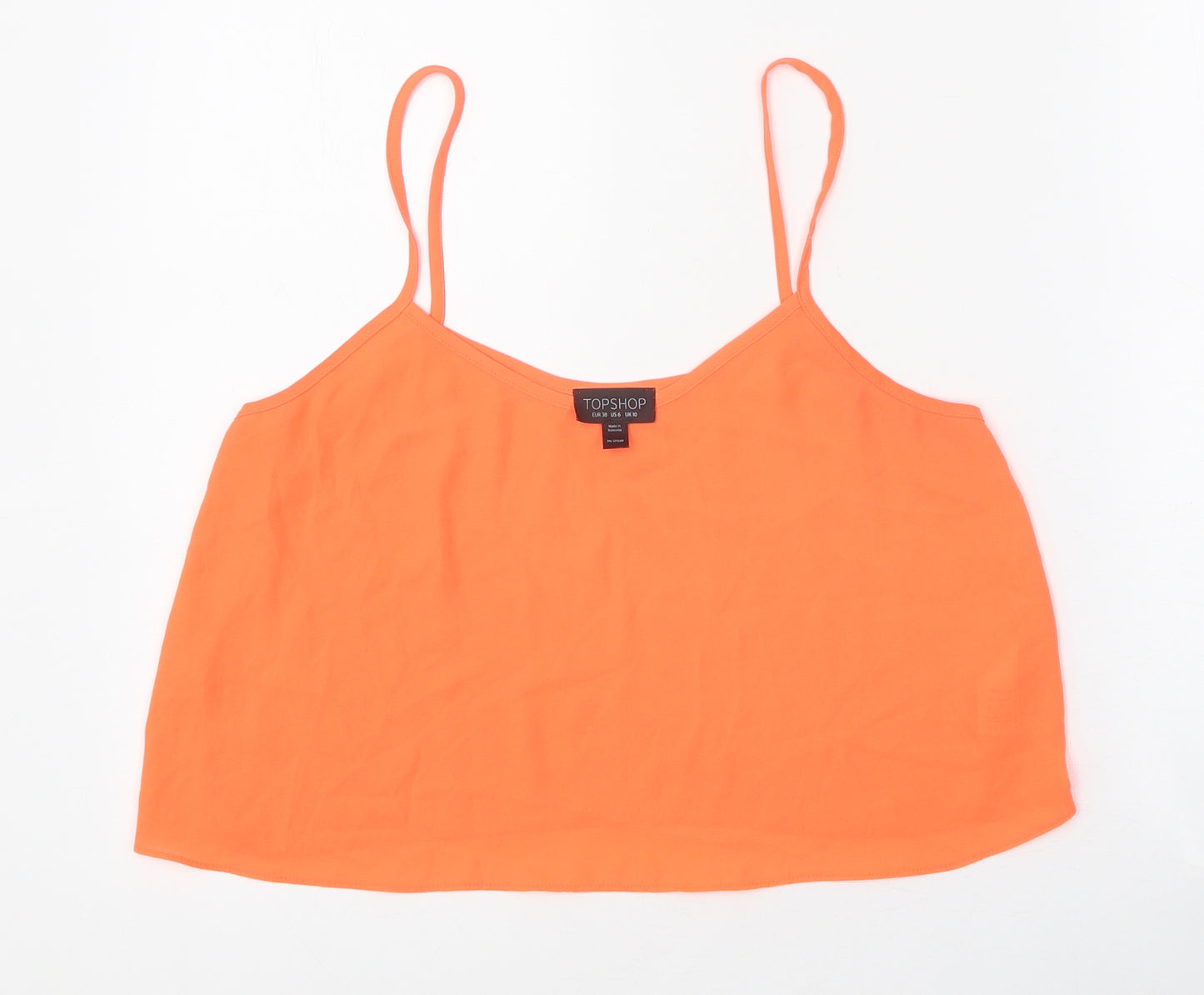 Topshop Womens Orange Polyester Basic Tank Size 10 Scoop Neck