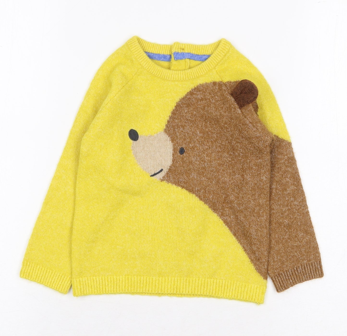 Preworn Boys Yellow Round Neck Acrylic Pullover Jumper Size 2-3 Years Pullover - Bear print