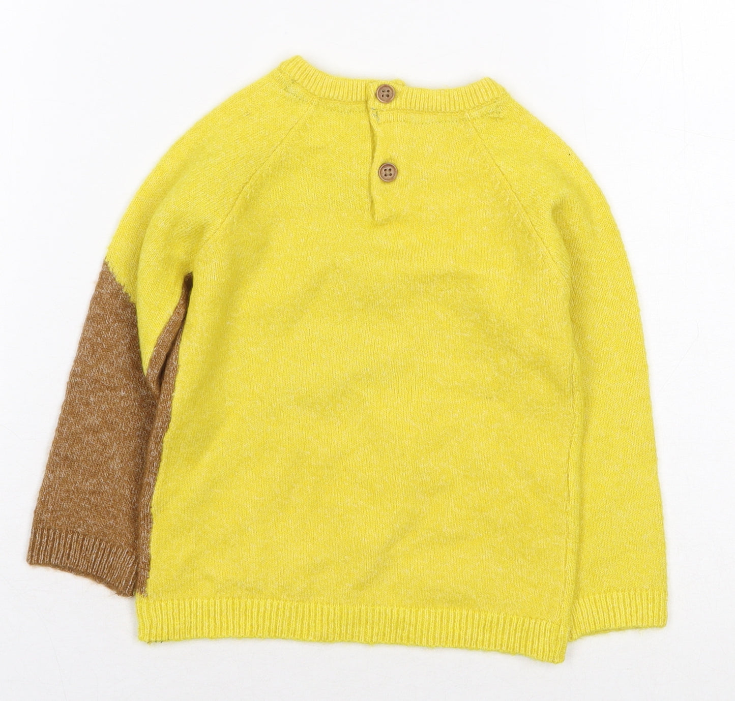 Preworn Boys Yellow Round Neck Acrylic Pullover Jumper Size 2-3 Years Pullover - Bear print