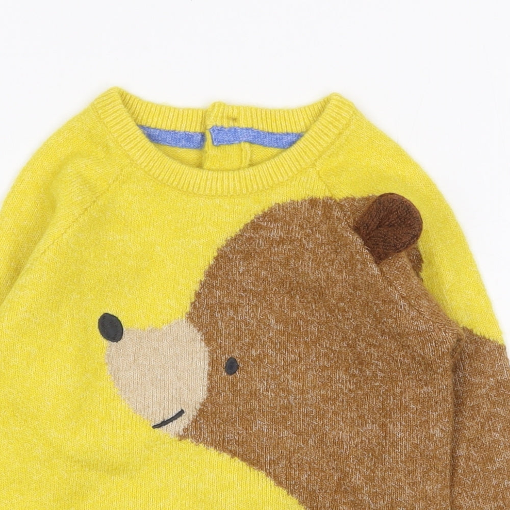 Preworn Boys Yellow Round Neck Acrylic Pullover Jumper Size 2-3 Years Pullover - Bear print