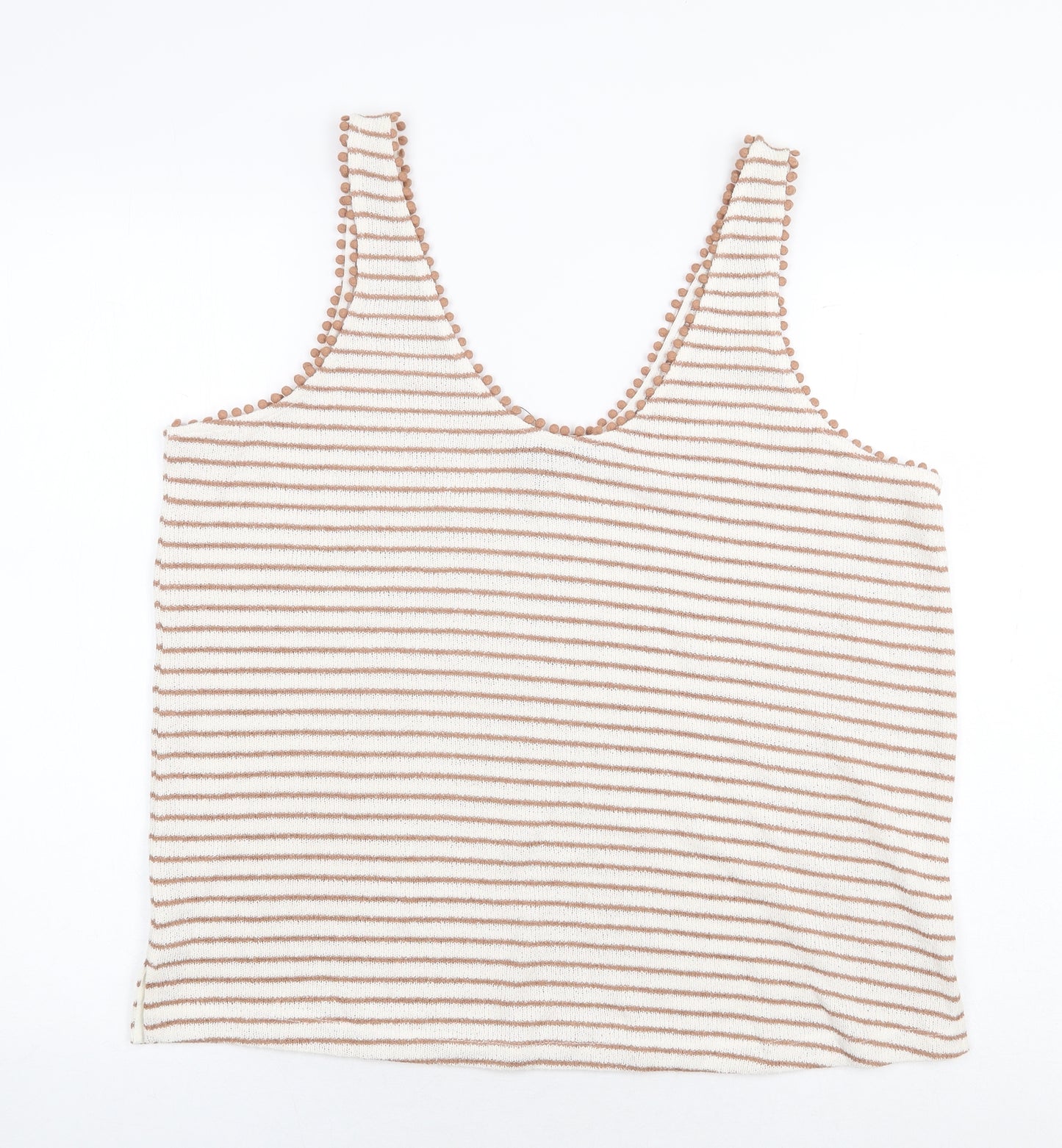 Marks and Spencer Womens Beige Striped Polyester Basic Tank Size 18 Scoop Neck