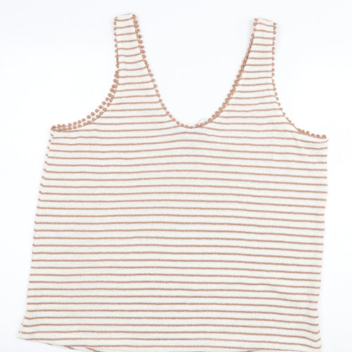 Marks and Spencer Womens Beige Striped Polyester Basic Tank Size 18 Scoop Neck