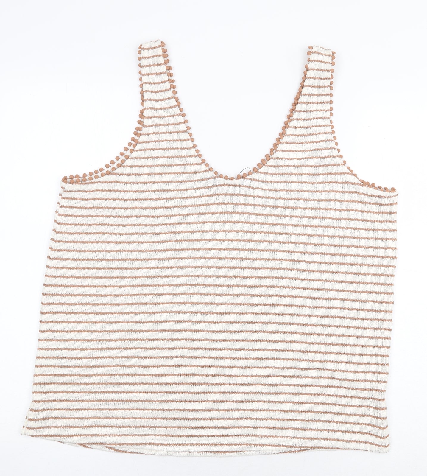 Marks and Spencer Womens Beige Striped Polyester Basic Tank Size 18 Scoop Neck