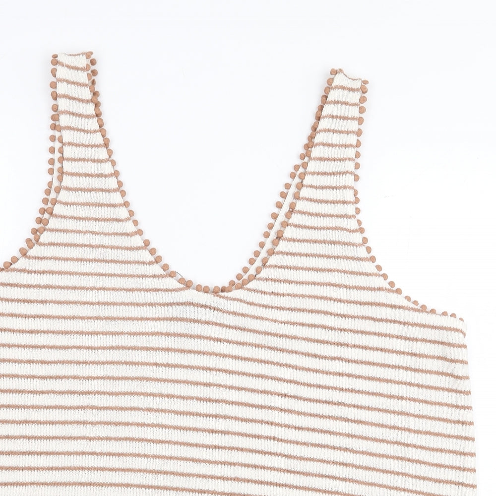 Marks and Spencer Womens Beige Striped Polyester Basic Tank Size 18 Scoop Neck