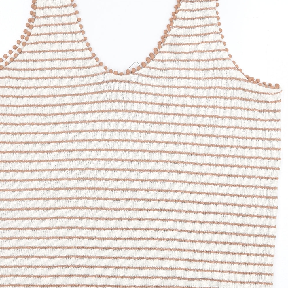 Marks and Spencer Womens Beige Striped Polyester Basic Tank Size 18 Scoop Neck