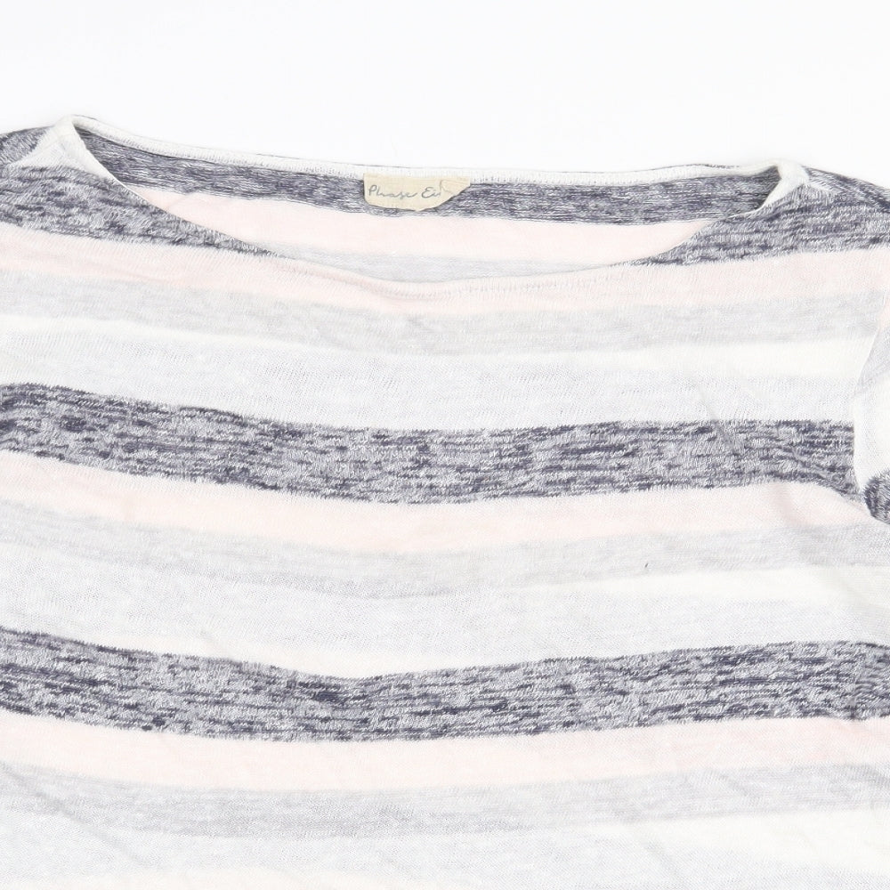Phase Eight Womens Multicoloured Striped Cotton Basic T-Shirt Size 8 Boat Neck