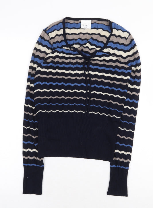 Front view of NEXT women’s multicoloured scoop neck striped viscose jumper, size UK 10
