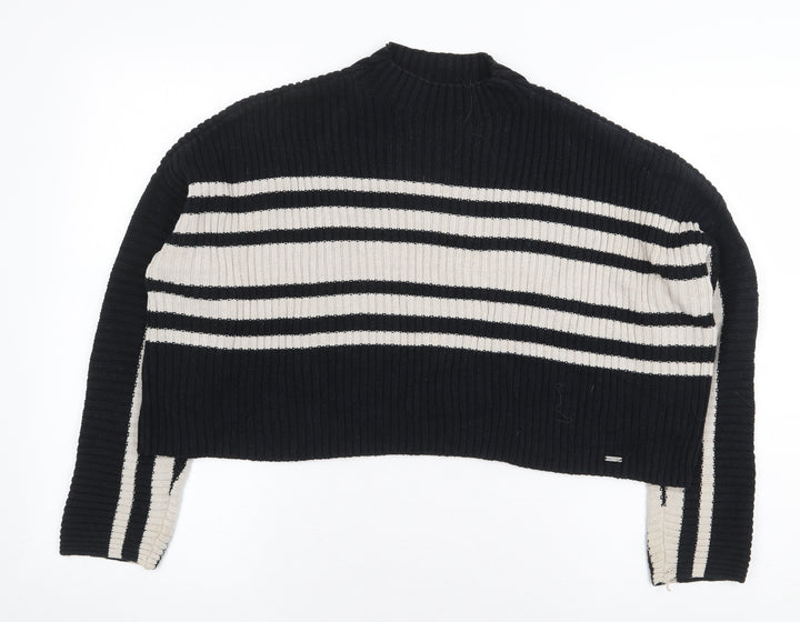 Hollister Womens Black High Neck Striped Cotton Pullover Jumper Size S