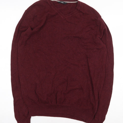 George Mens Red V-Neck Cotton Pullover Jumper Size S