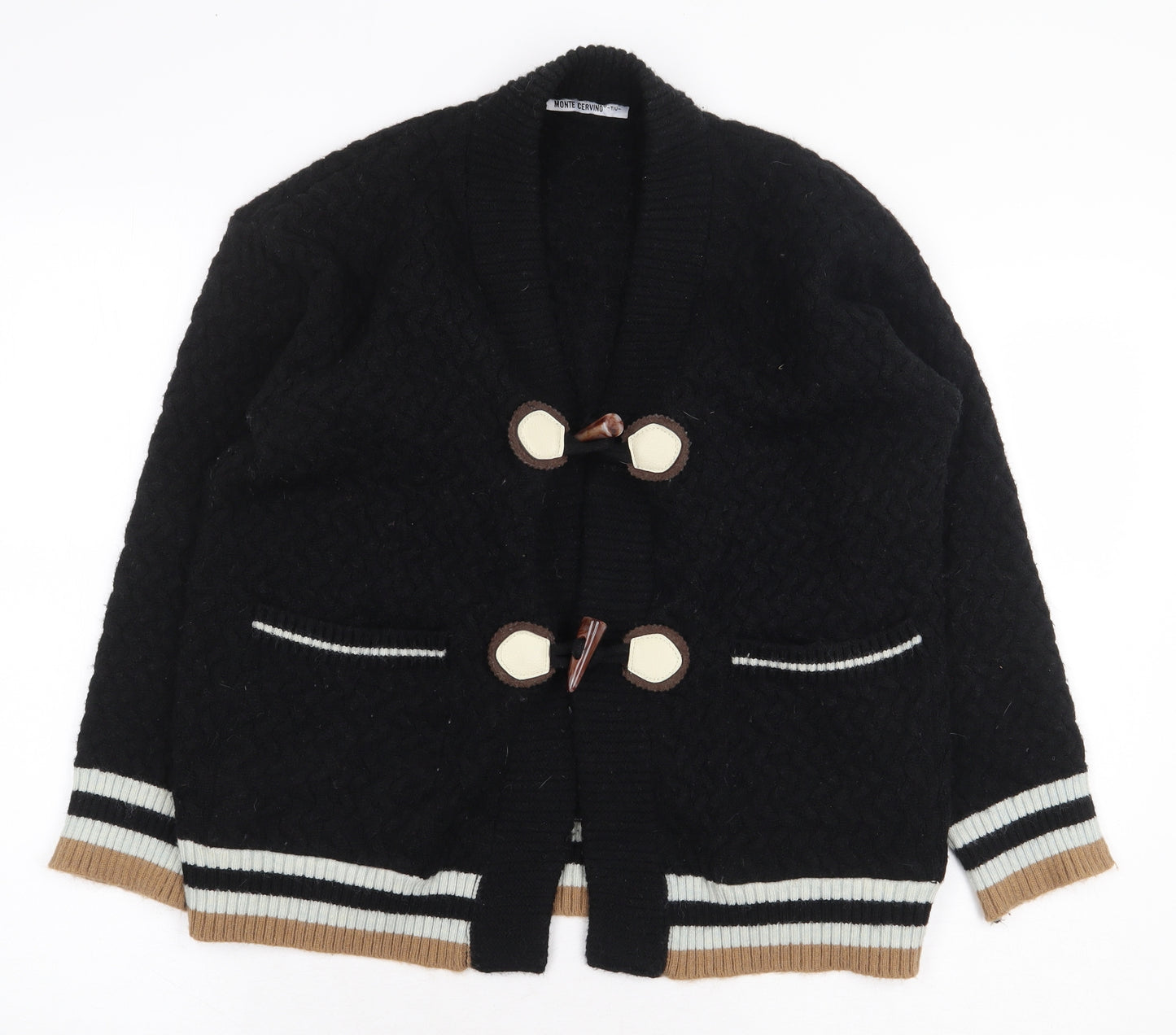Monte Cervino Womens Black V-Neck Polyester Cardigan Jumper Size M