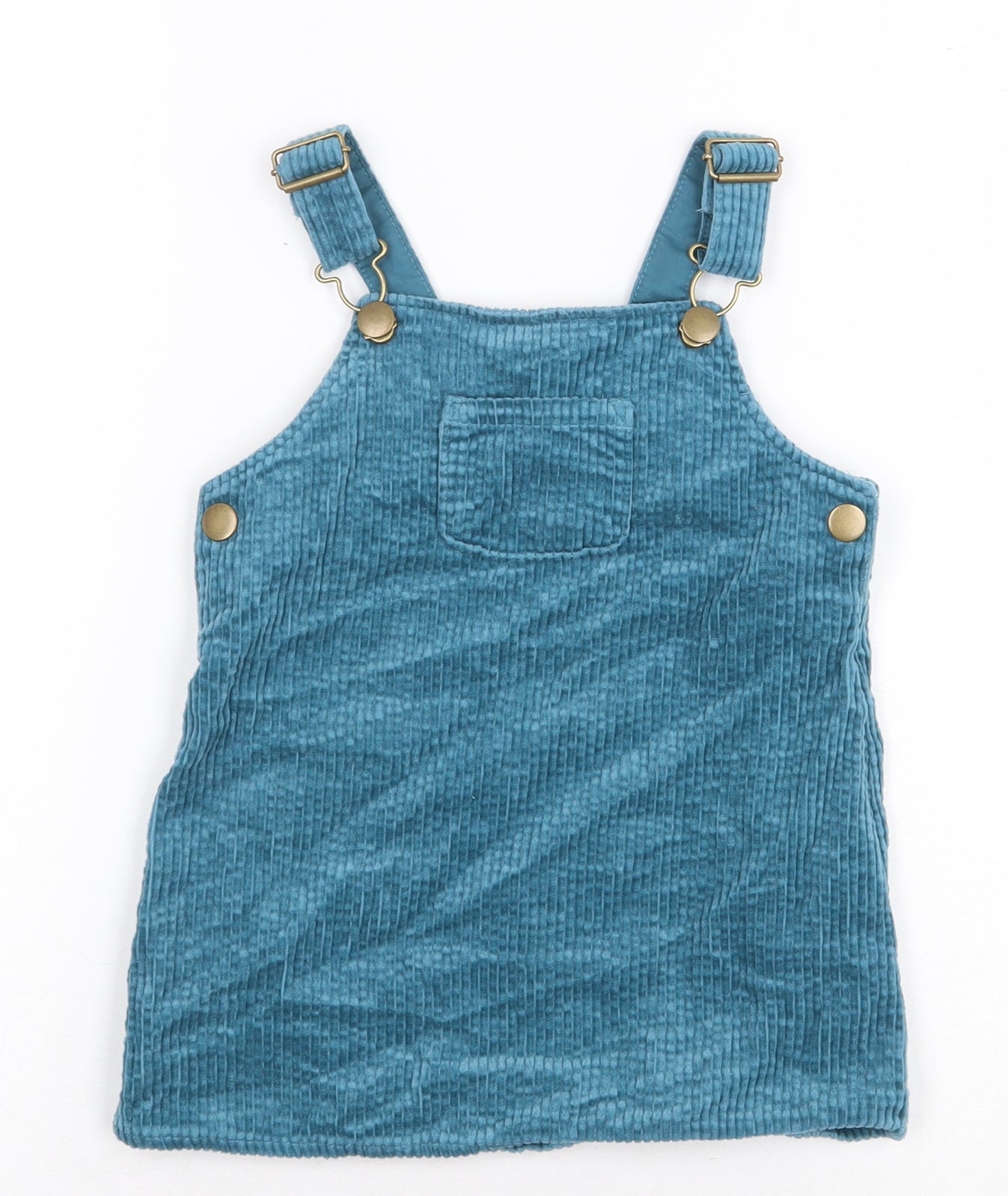 Primark Girls Green Cotton Pinafore/Dungaree Dress Size 2-3 Years Square Neck Buckle