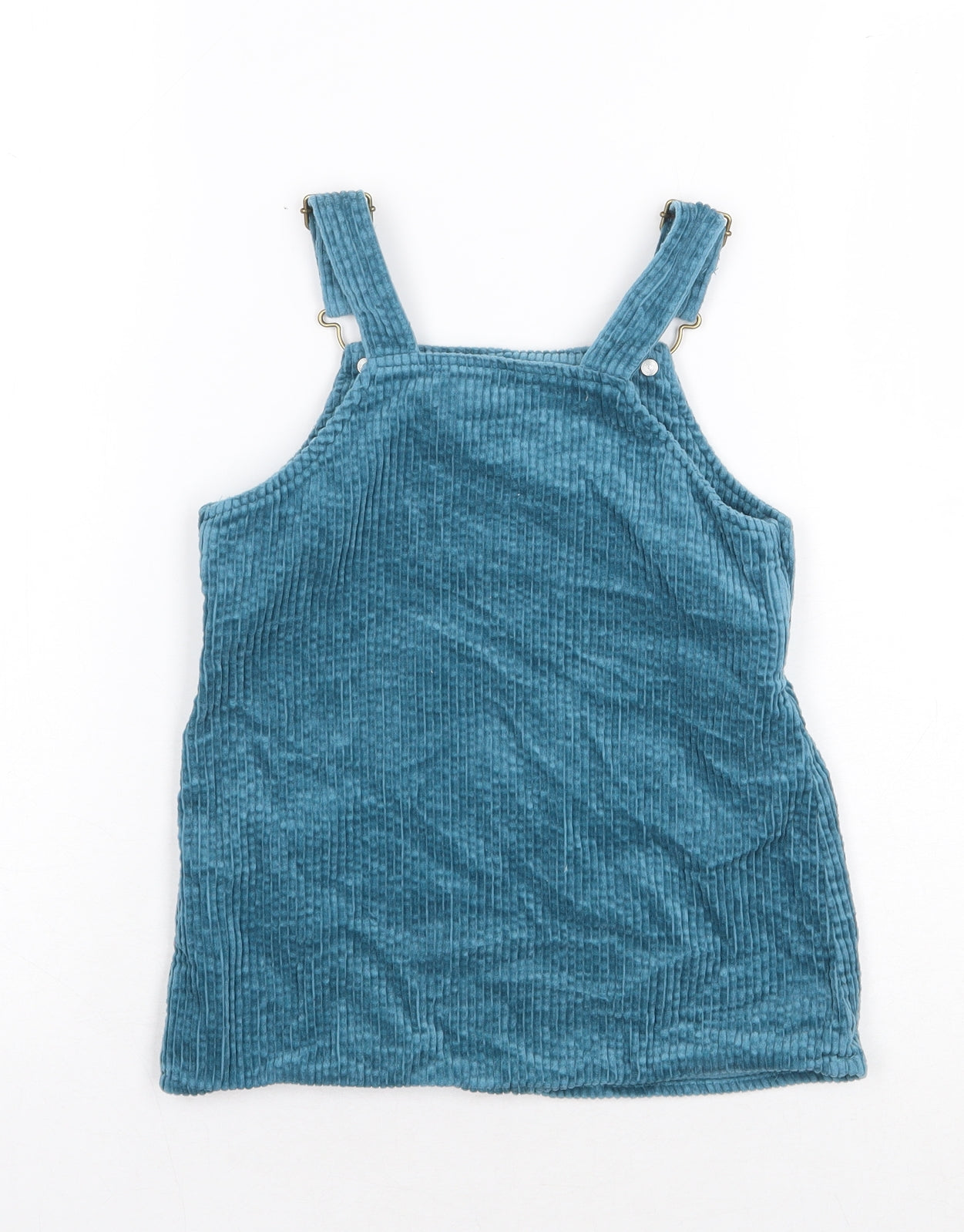 Primark Girls Green Cotton Pinafore/Dungaree Dress Size 2-3 Years Square Neck Buckle