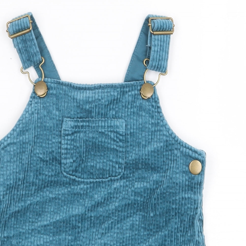 Primark Girls Green Cotton Pinafore/Dungaree Dress Size 2-3 Years Square Neck Buckle