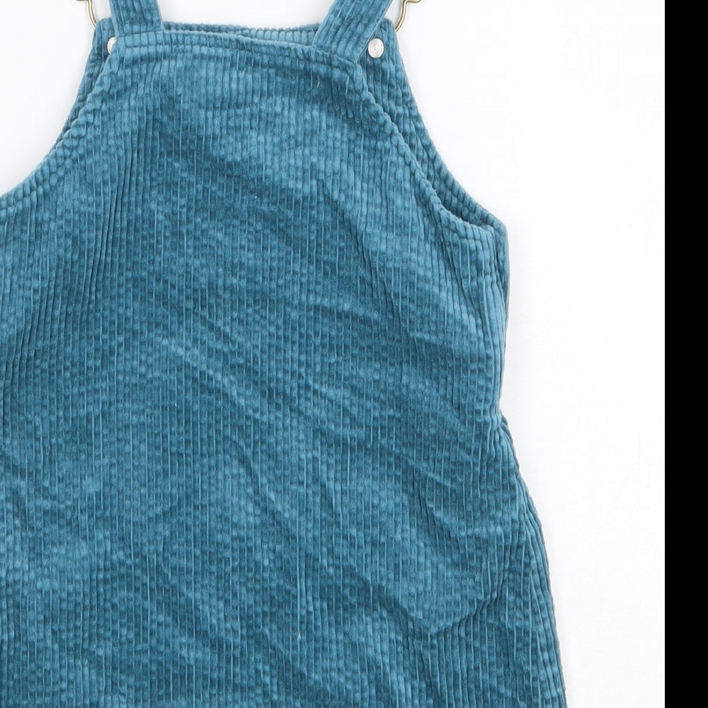 Primark Girls Green Cotton Pinafore/Dungaree Dress Size 2-3 Years Square Neck Buckle