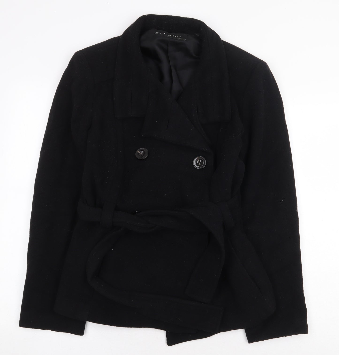 Zara Womens Black Pea Coat Coat Size L Button