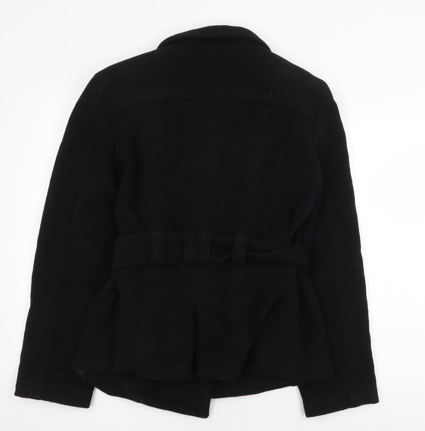 Zara Womens Black Pea Coat Coat Size L Button