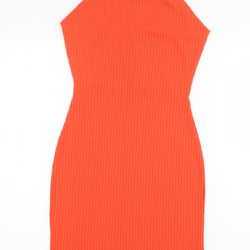 Missguided Womens Orange Polyester Pencil Dress Size 8 Square Neck Pullover