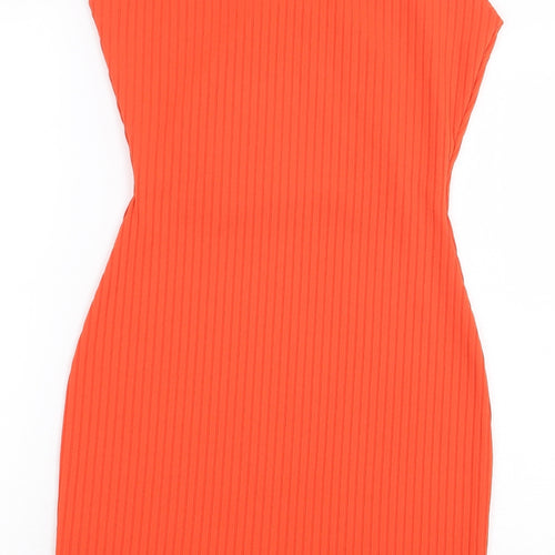 Missguided Womens Orange Polyester Pencil Dress Size 8 Square Neck Pullover