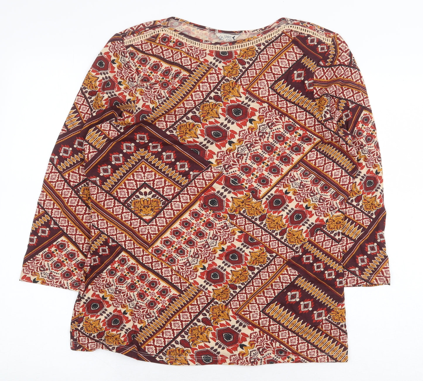 M&Co Womens Multicoloured Fair Isle Polyester Basic Blouse Size 14 Round Neck