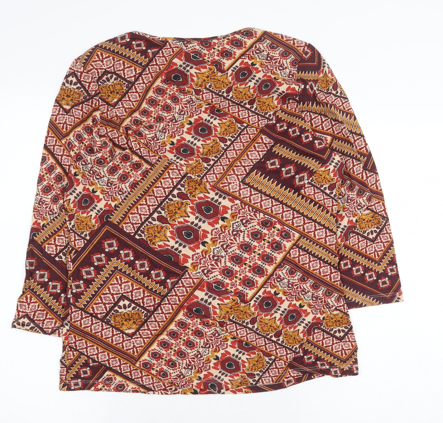 M&Co Womens Multicoloured Fair Isle Polyester Basic Blouse Size 14 Round Neck